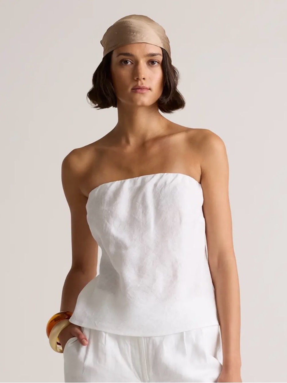 Quince White Strapless Linen Top